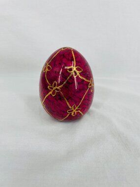 Fabergé-style Maroon and Gold Ceramic Egg
